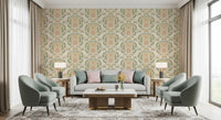 Sage and Blush Damask Botanical Wallpaper⁠