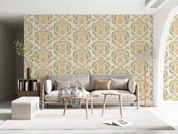Sage and Blush Damask Botanical Wallpaper⁠
