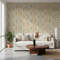 Sage and Blush Damask Botanical Wallpaper⁠