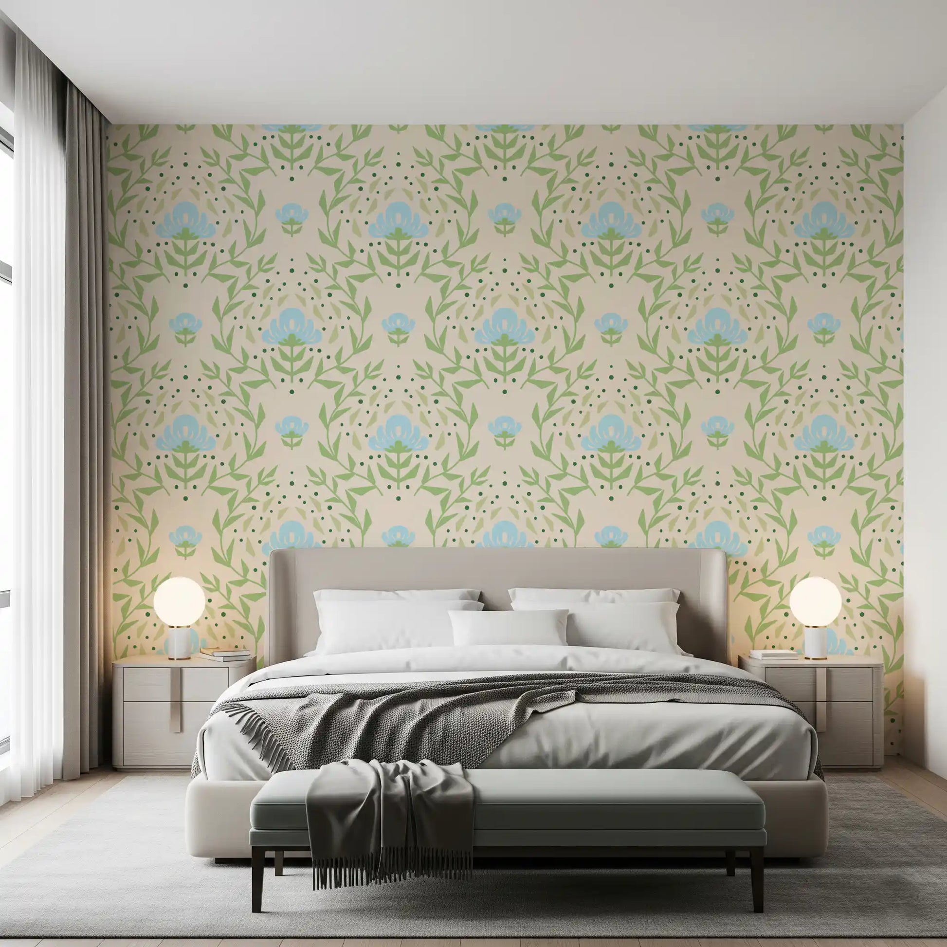 Nordic Bloom Botanical Print Wallpaper⁠