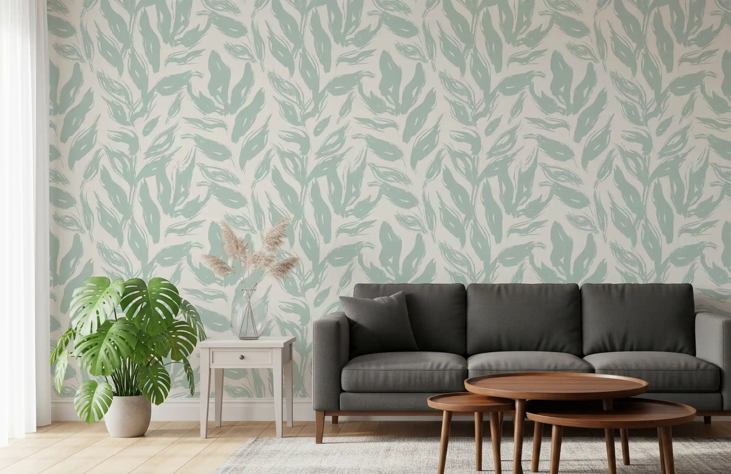 Sage Brushstroke Foliage Motif Wallpaper⁠