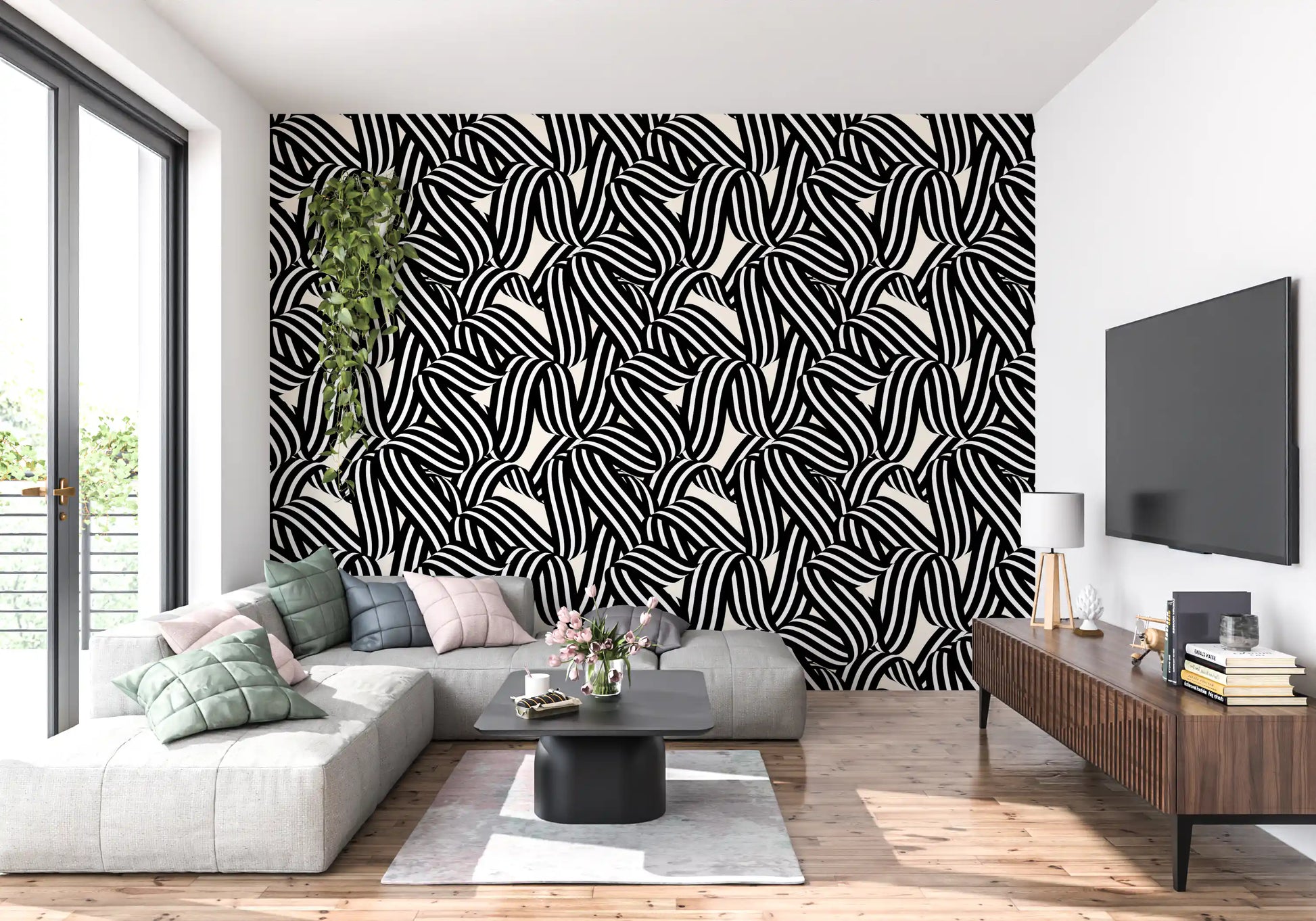 Monochrome Ribbon Flow Wallpaper⁠