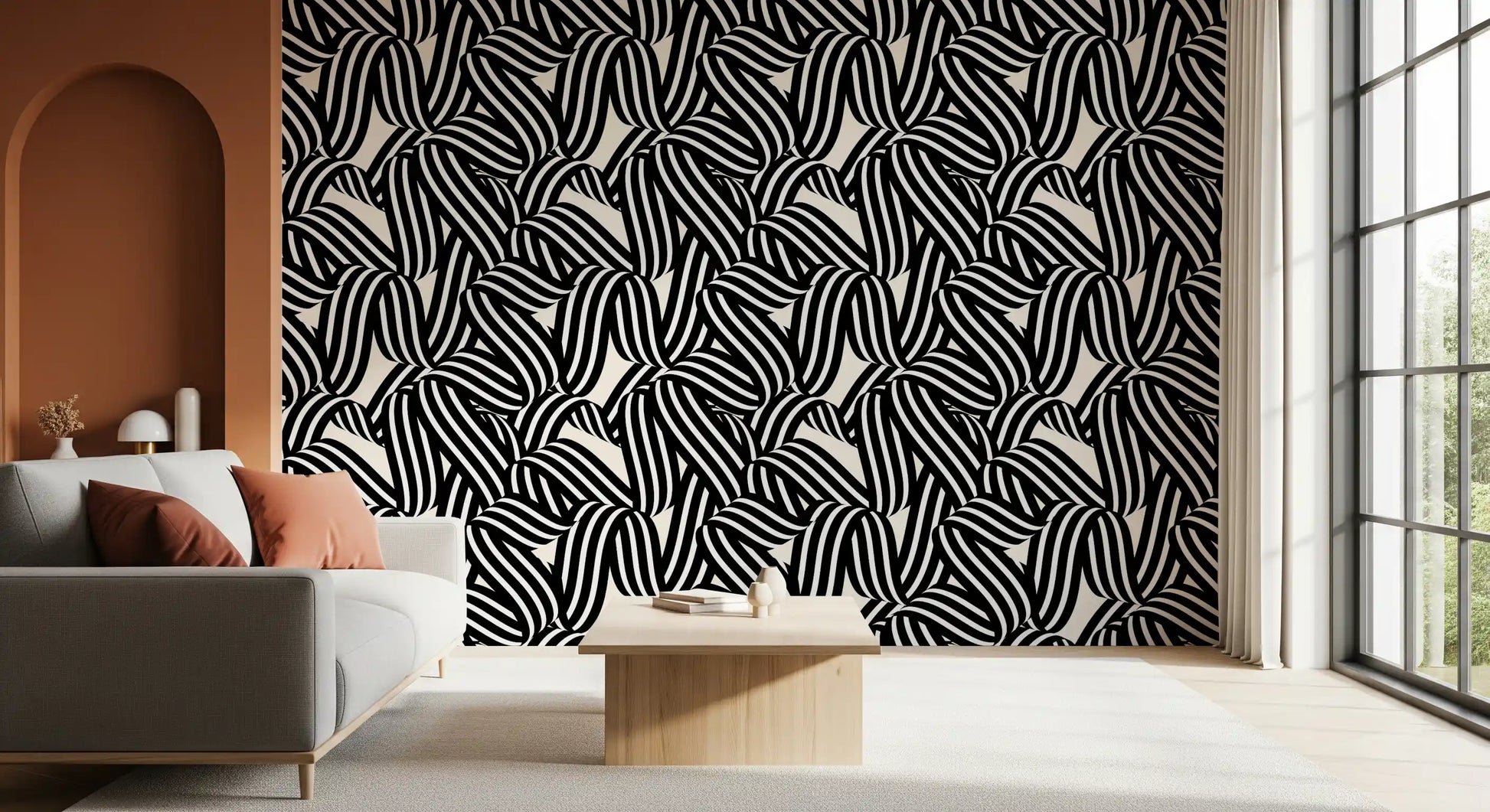Monochrome Ribbon Flow Wallpaper⁠