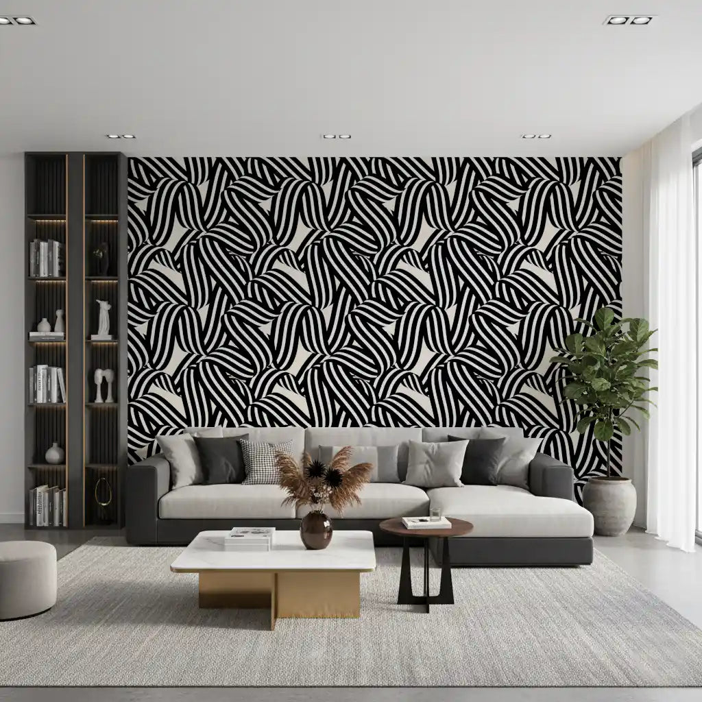 Monochrome Ribbon Flow Wallpaper⁠