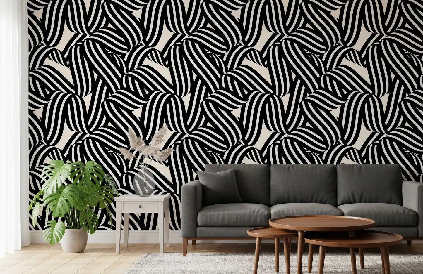 Monochrome Ribbon Flow Wallpaper⁠