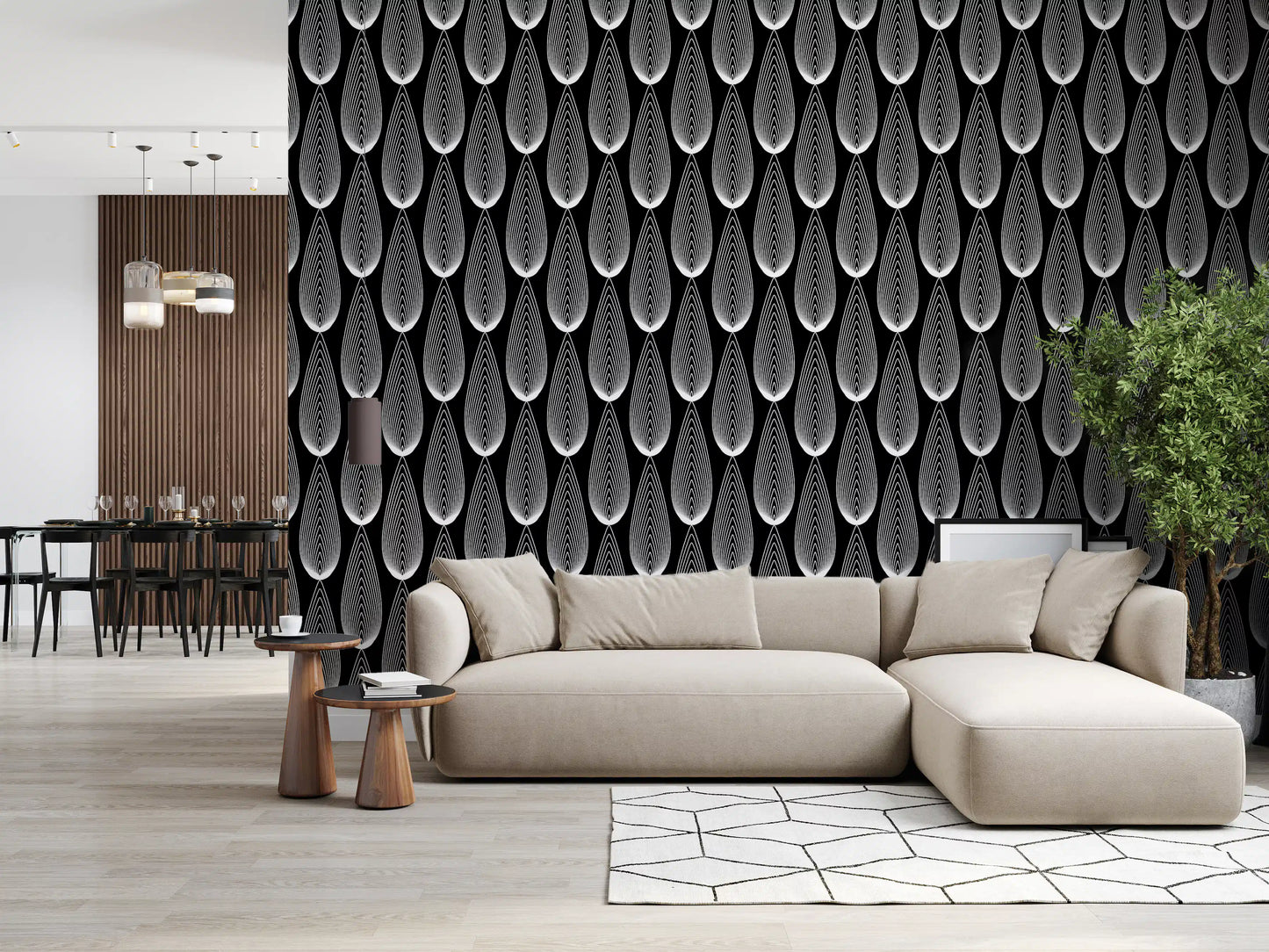 Minimalist Teardrop Linear Pattern Wallpaper⁠