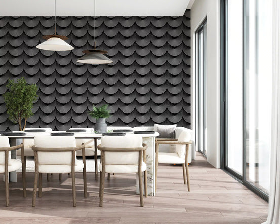 Monochrome Geometric Arc Pattern Wallpaper⁠