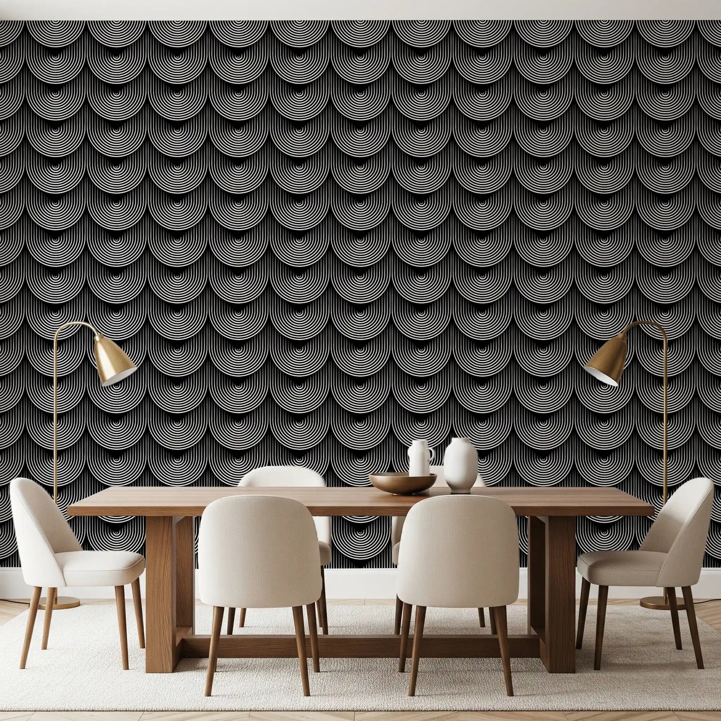 Monochrome Geometric Arc Pattern Wallpaper⁠