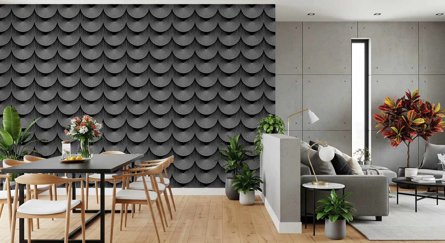 Monochrome Geometric Arc Pattern Wallpaper⁠
