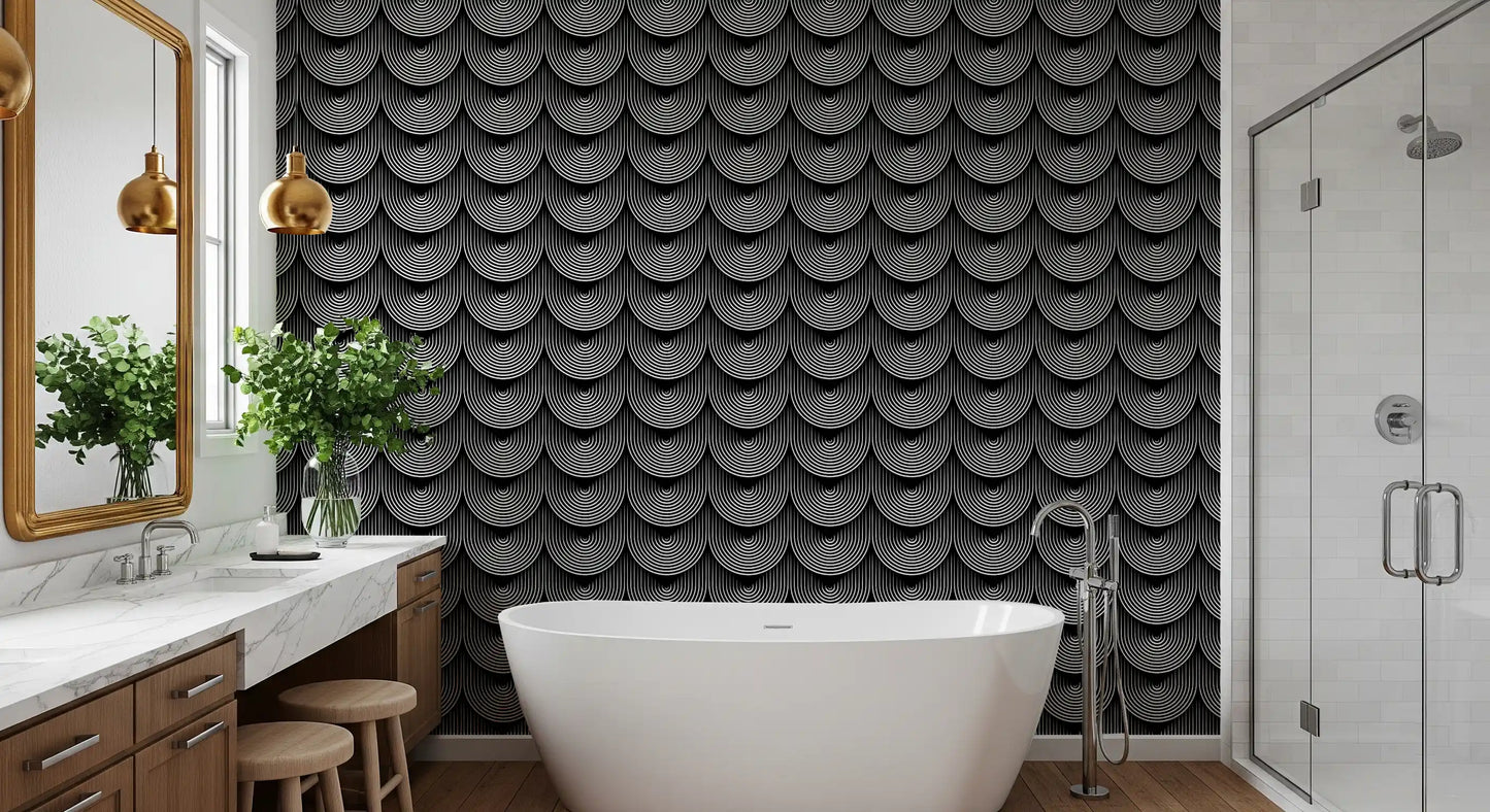 Monochrome Geometric Arc Pattern Wallpaper⁠
