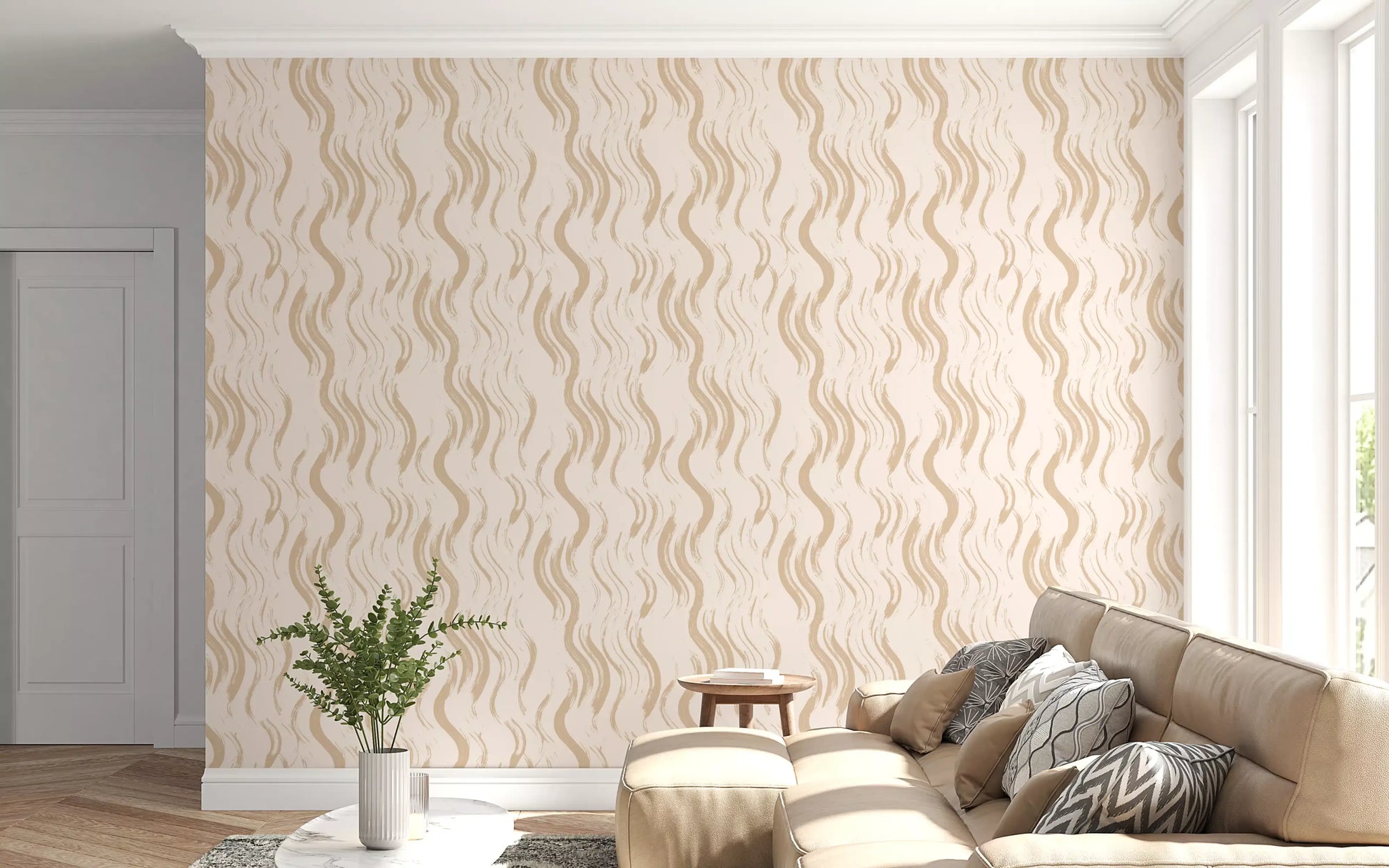 Cream Wavy Brushstroke Strokes Wallpaper⁠