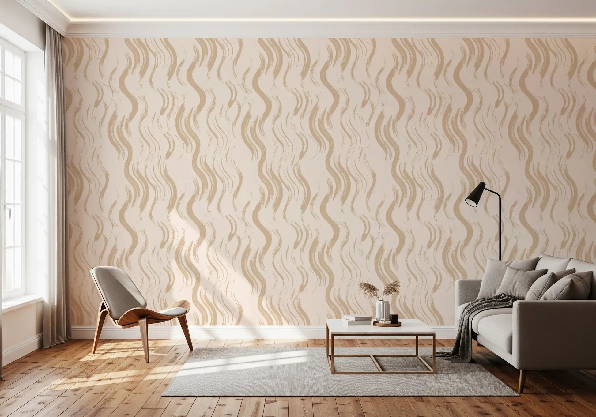 Cream Wavy Brushstroke Strokes Wallpaper⁠