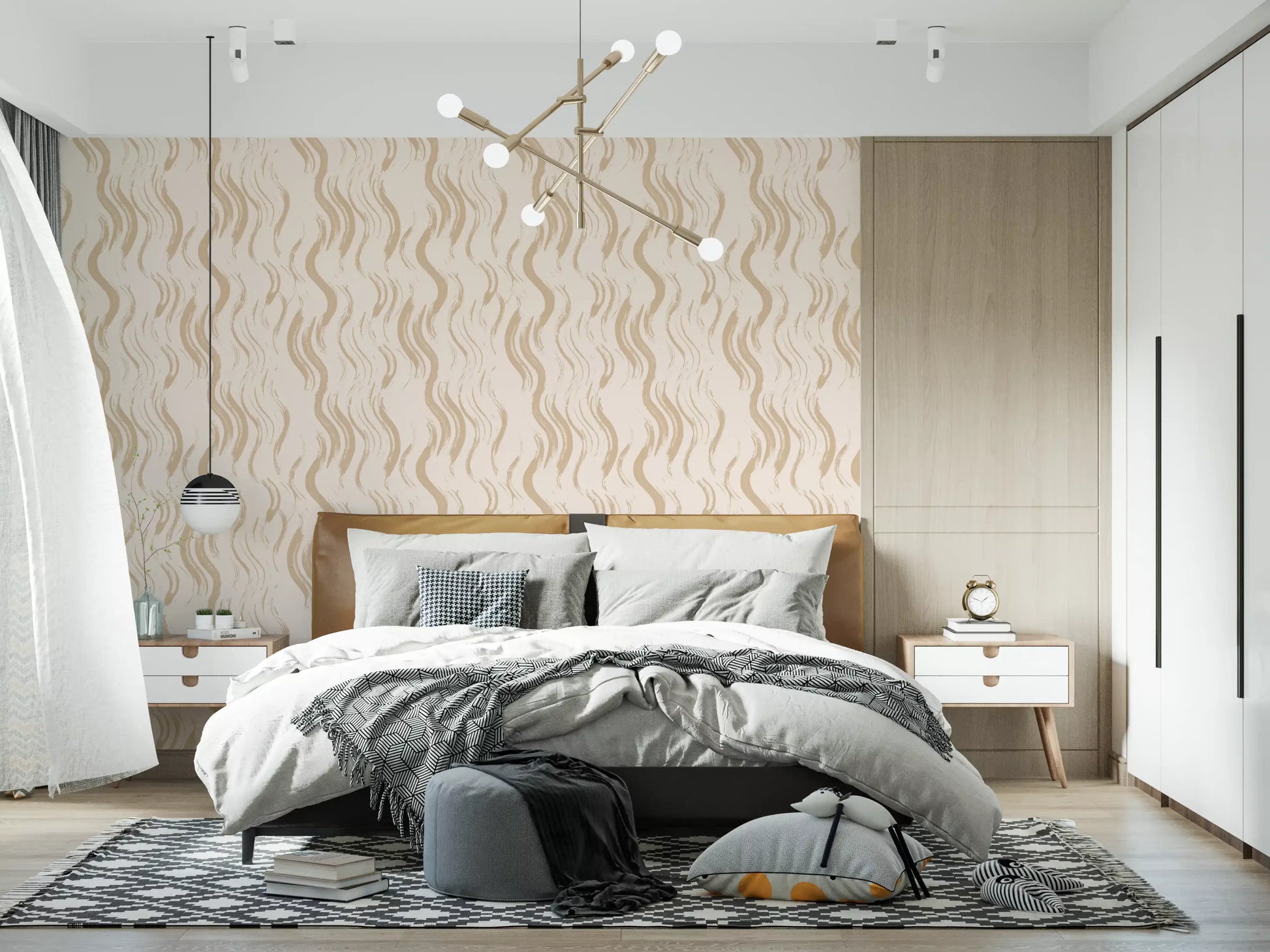 Cream Wavy Brushstroke Strokes Wallpaper⁠
