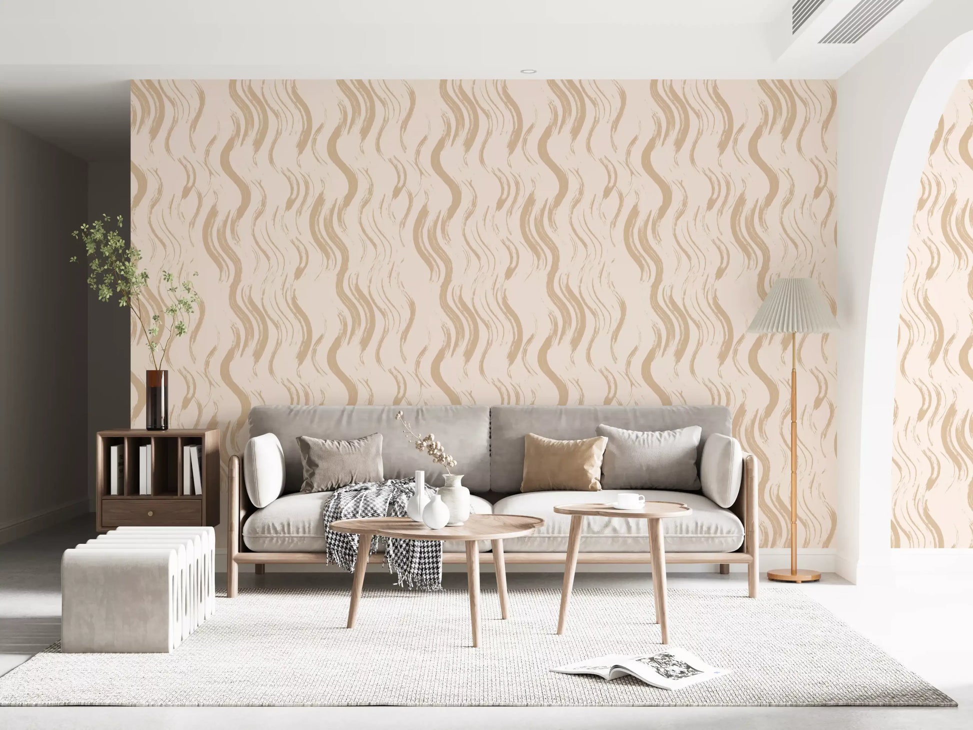 Cream Wavy Brushstroke Strokes Wallpaper⁠