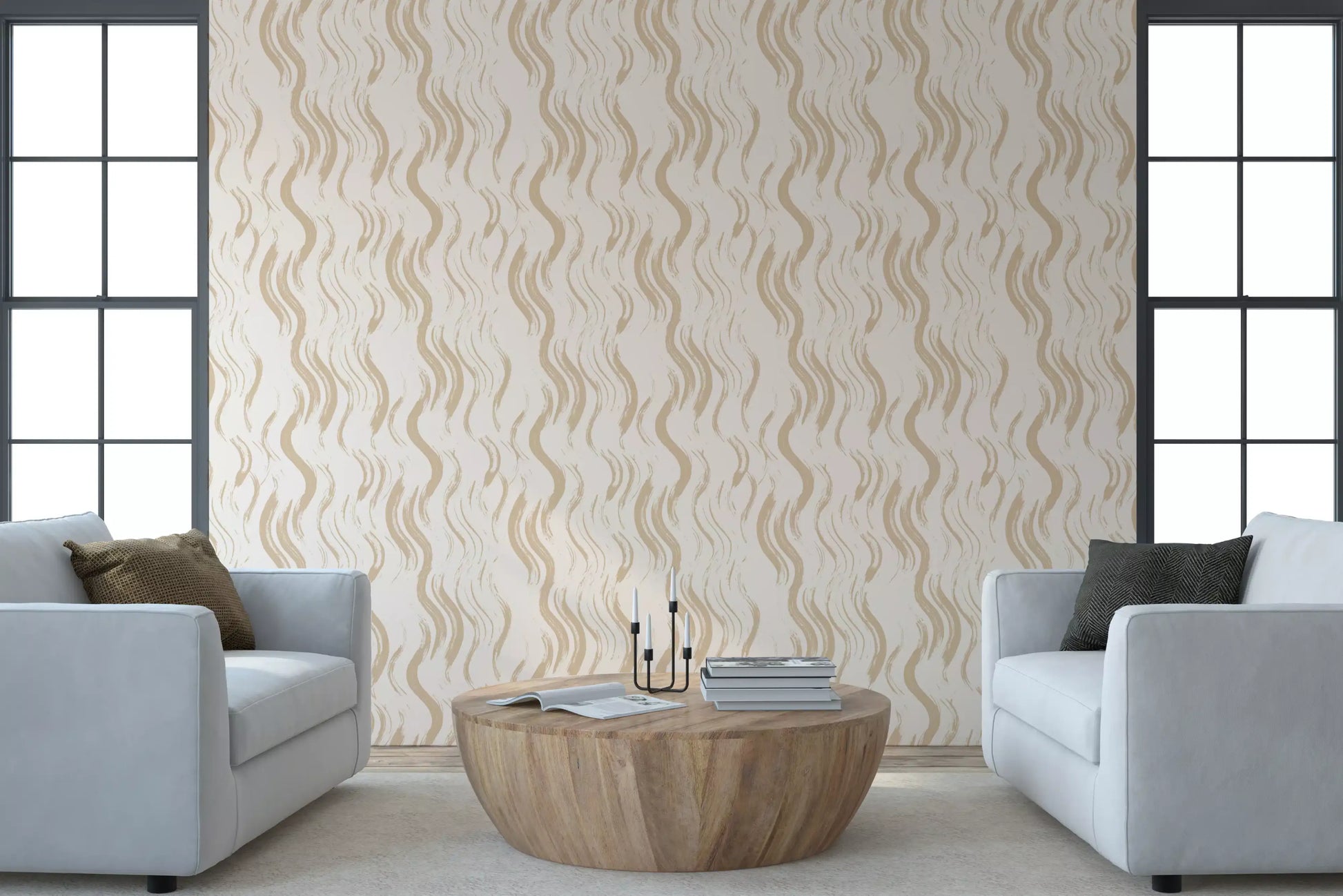 Cream Wavy Brushstroke Strokes Wallpaper⁠