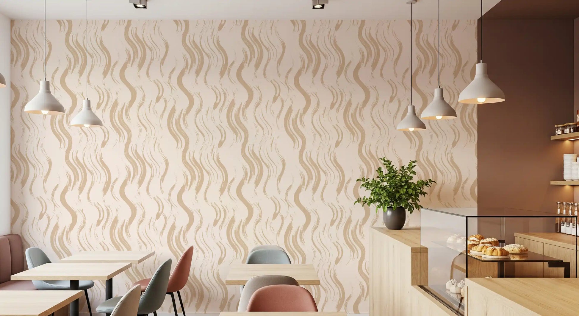 Cream Wavy Brushstroke Strokes Wallpaper⁠