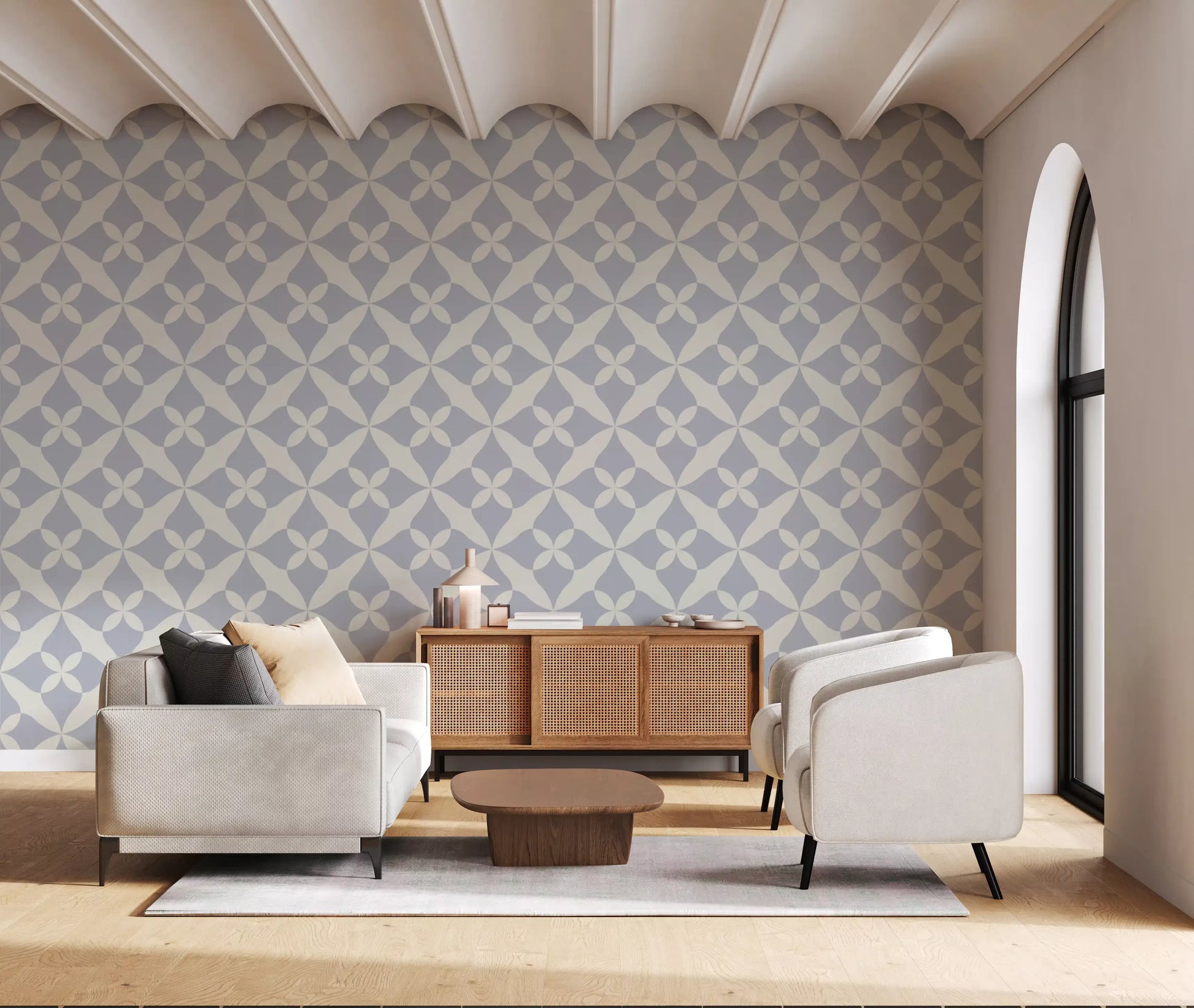 Soft Arced Tile Motif Wallpaper⁠