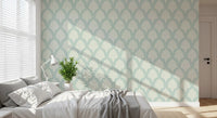 Art Deco Fan Pattern in Sage and Cream Wallpaper⁠