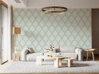 Art Deco Fan Pattern in Sage and Cream Wallpaper⁠