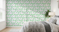 Soft Sage and Pink Wavy Brushstrokes Wallpaper⁠