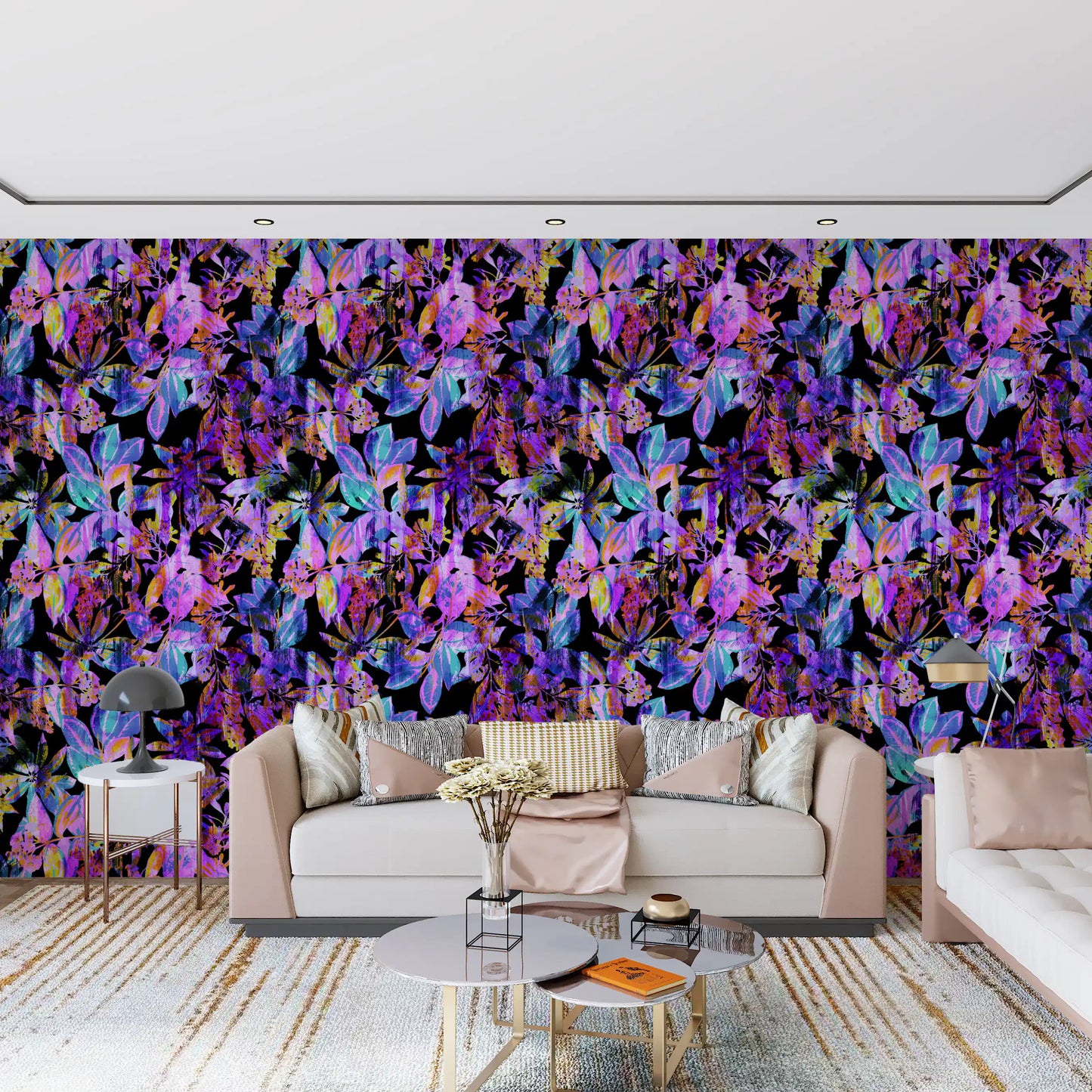 Vibrant Neon Tropical Foliage Wallpaper⁠