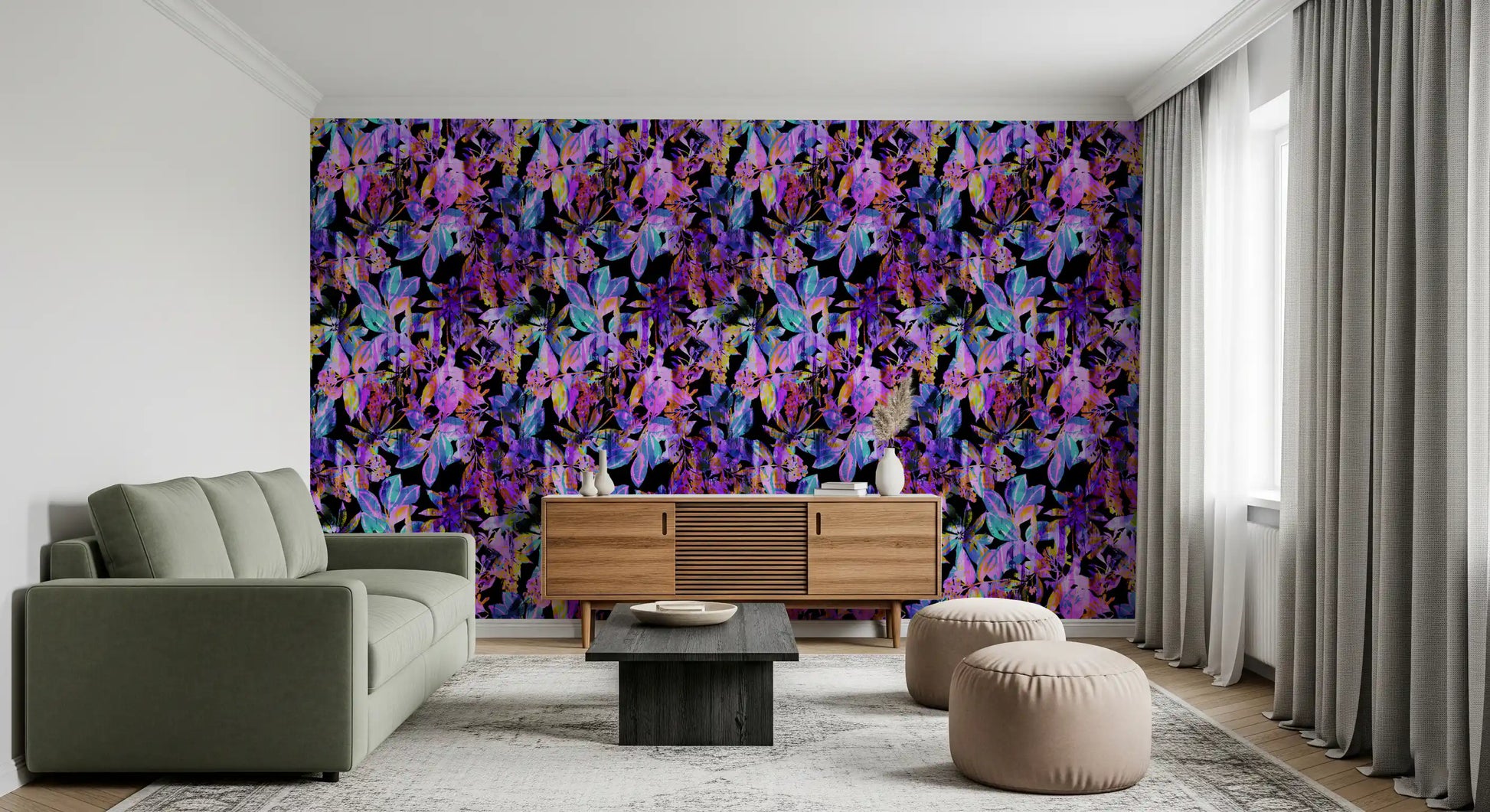 Vibrant Neon Tropical Foliage Wallpaper⁠