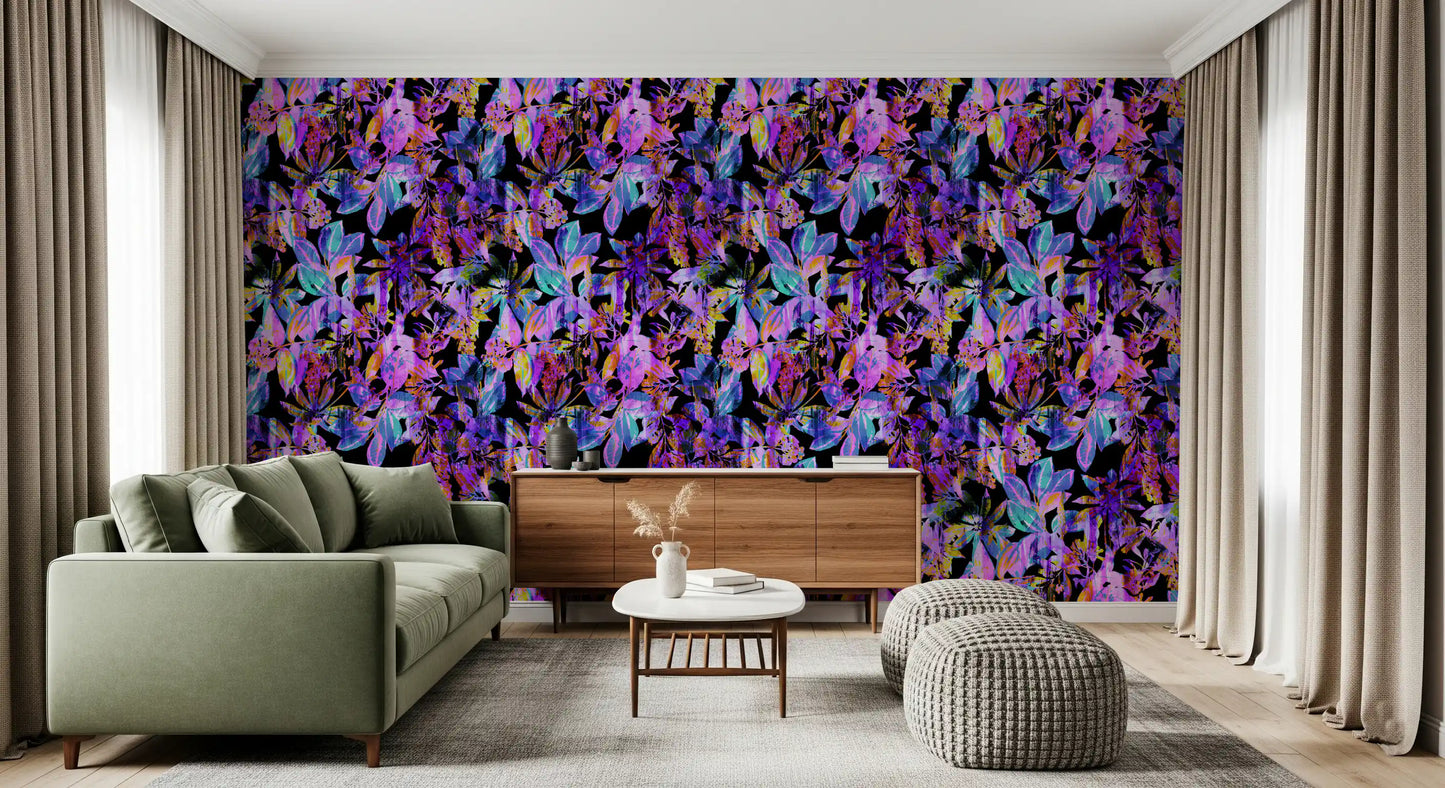 Vibrant Neon Tropical Foliage Wallpaper⁠