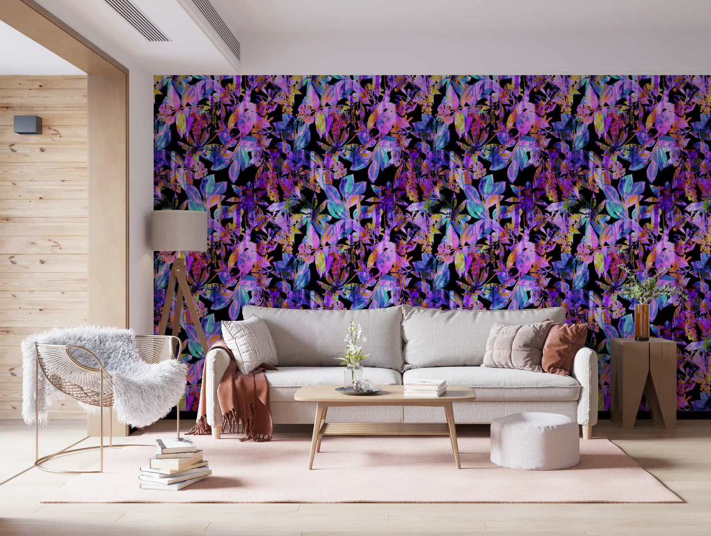 Vibrant Neon Tropical Foliage Wallpaper⁠
