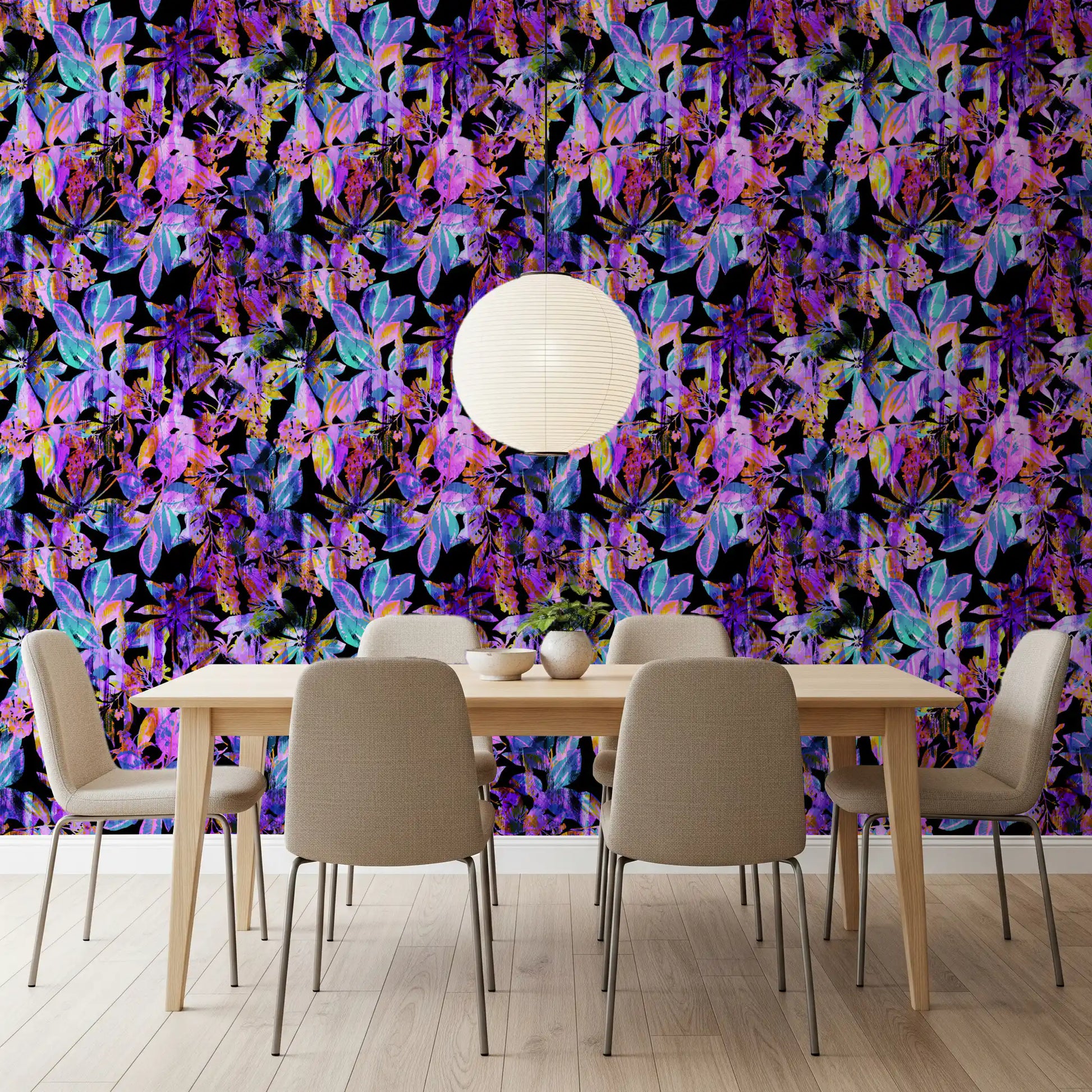 Vibrant Neon Tropical Foliage Wallpaper⁠