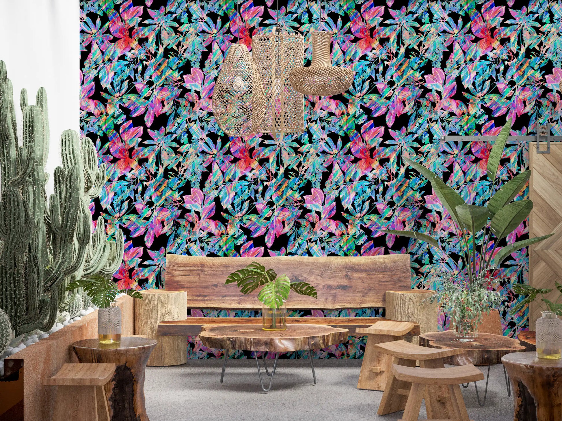 Chromatic Tropical Foliage Wallpaper⁠