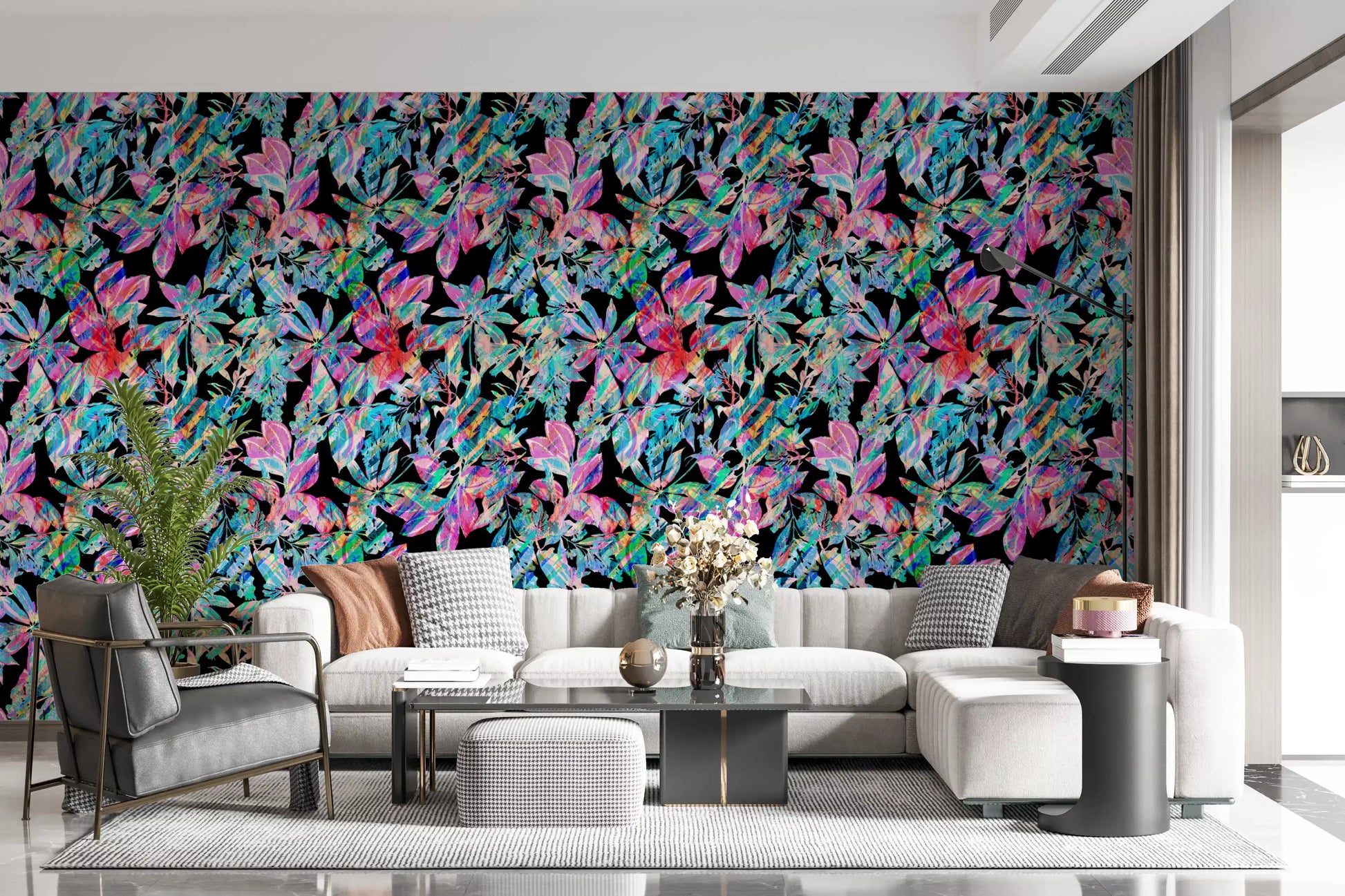 Chromatic Tropical Foliage Wallpaper⁠