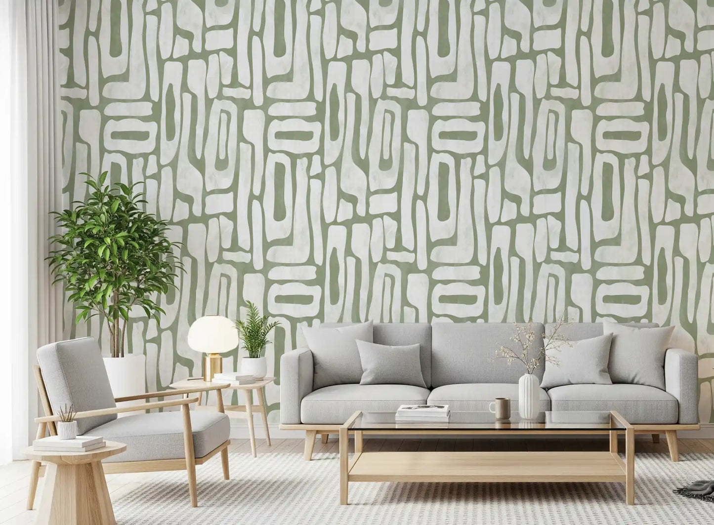 Sage Green Organic Abstract Shapes Wallpaper⁠