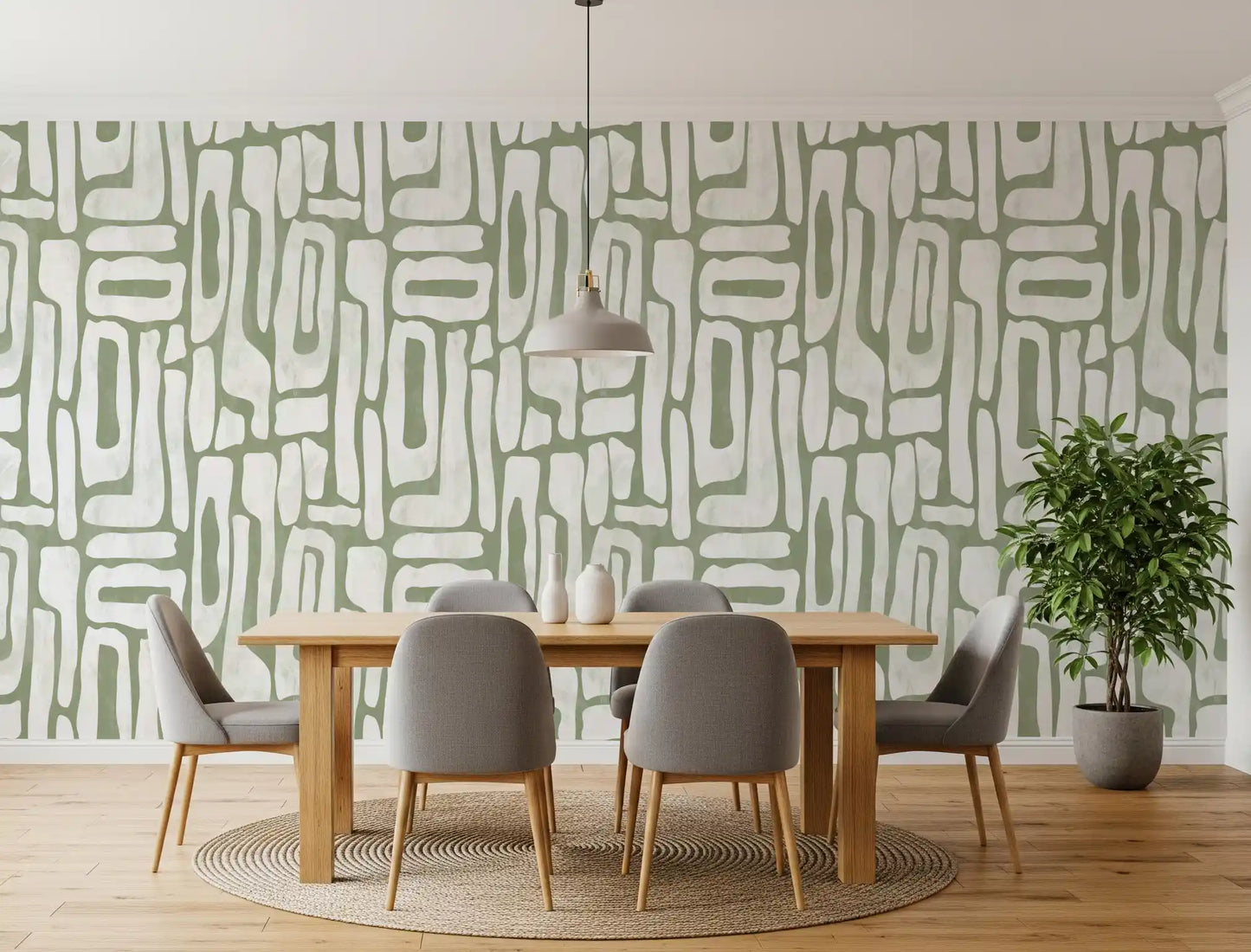 Sage Green Organic Abstract Shapes Wallpaper⁠