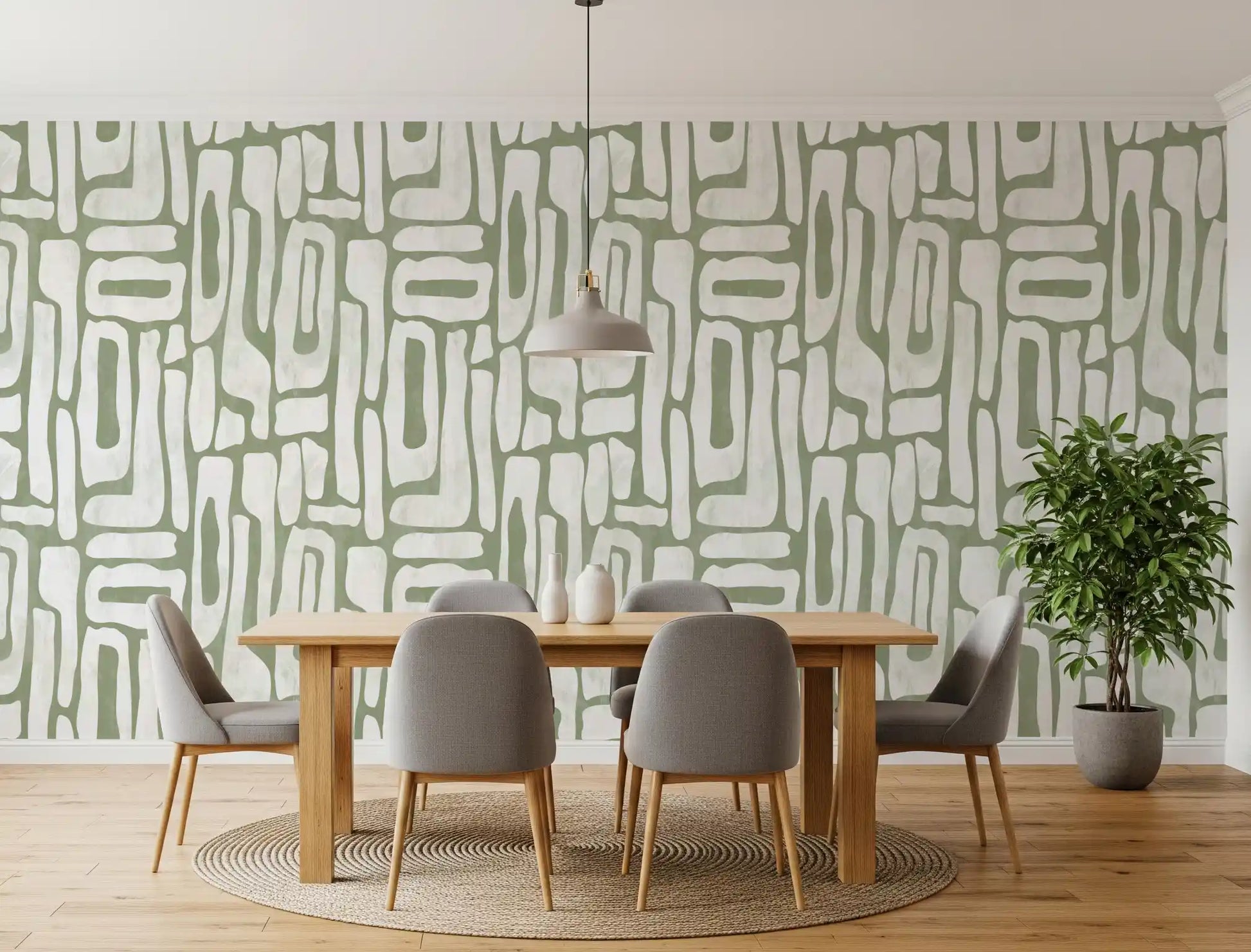 Sage Green Organic Abstract Shapes Wallpaper⁠