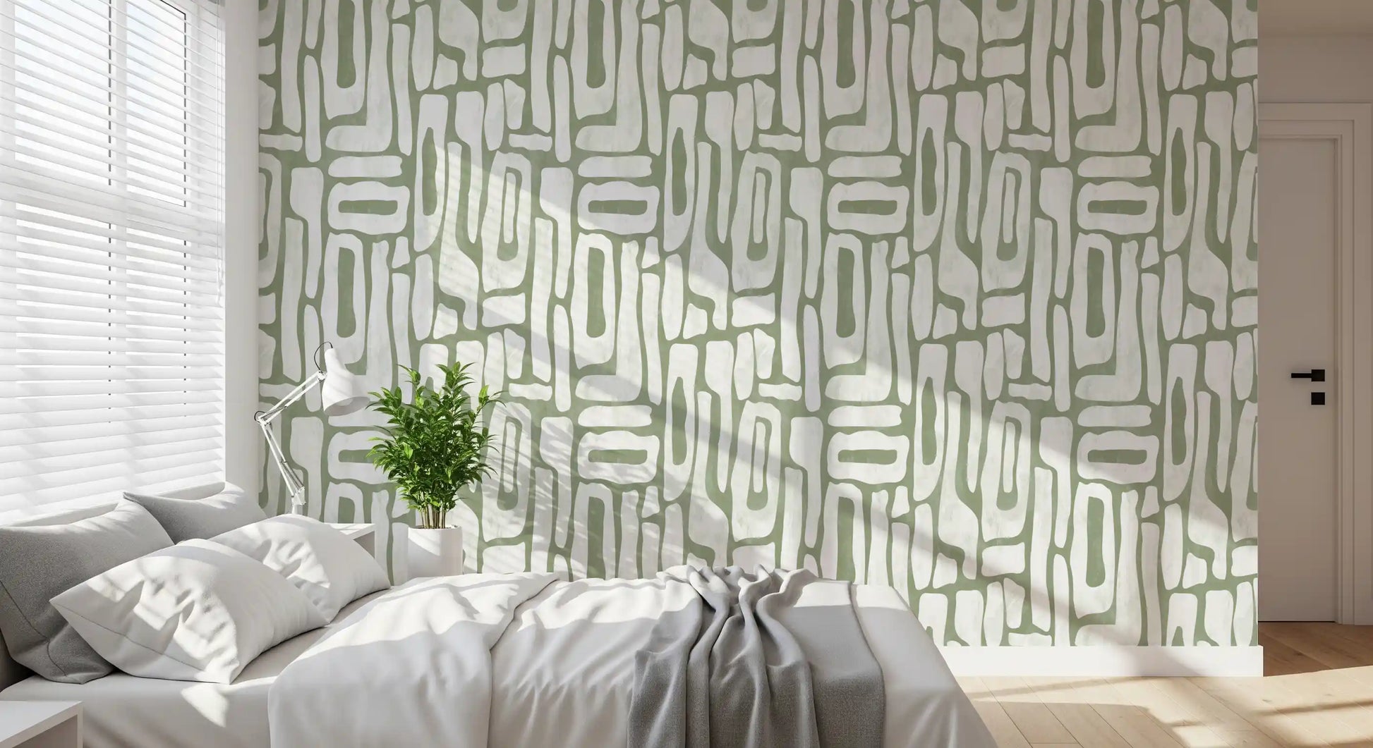 Sage Green Organic Abstract Shapes Wallpaper⁠