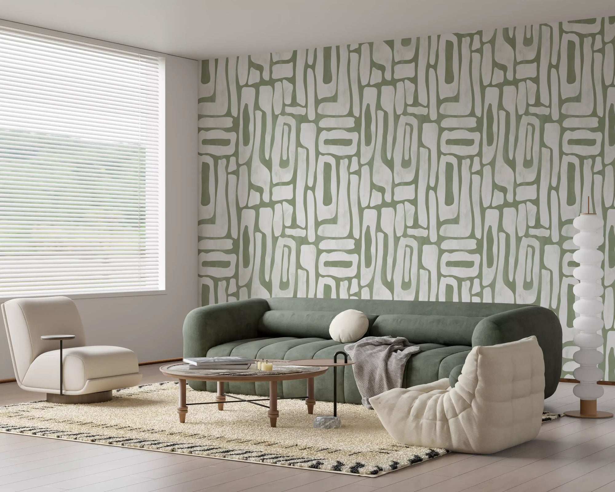 Sage Green Organic Abstract Shapes Wallpaper⁠