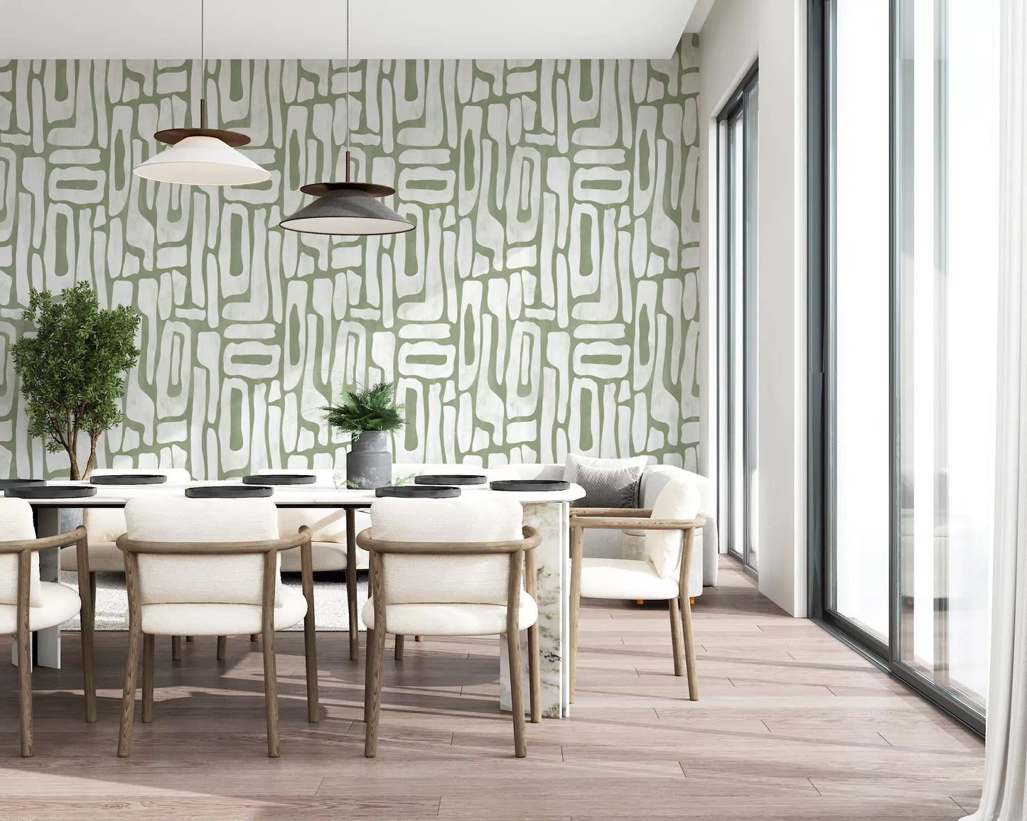 Sage Green Organic Abstract Shapes Wallpaper⁠
