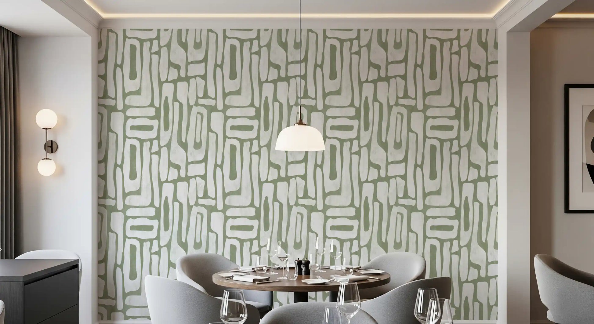 Sage Green Organic Abstract Shapes Wallpaper⁠