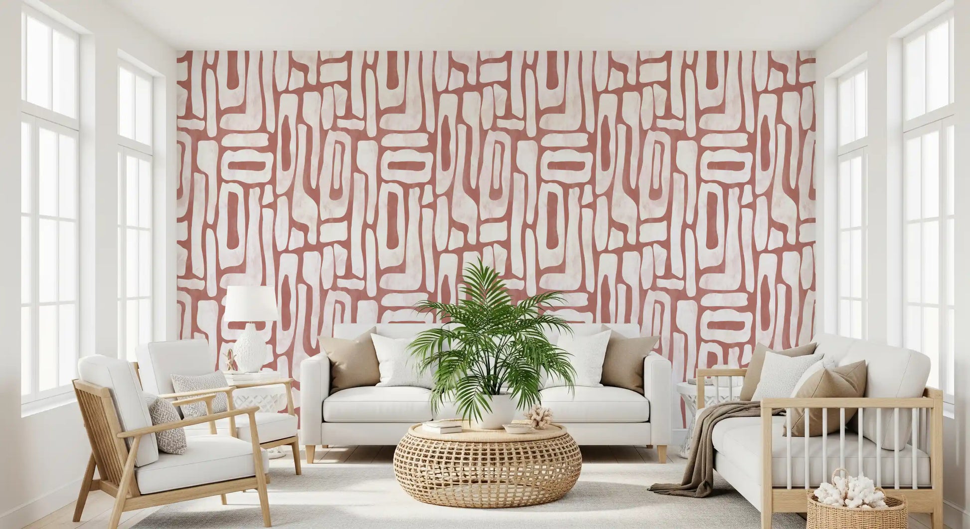 Abstract Terracotta Organic Shapes Wallpaper⁠