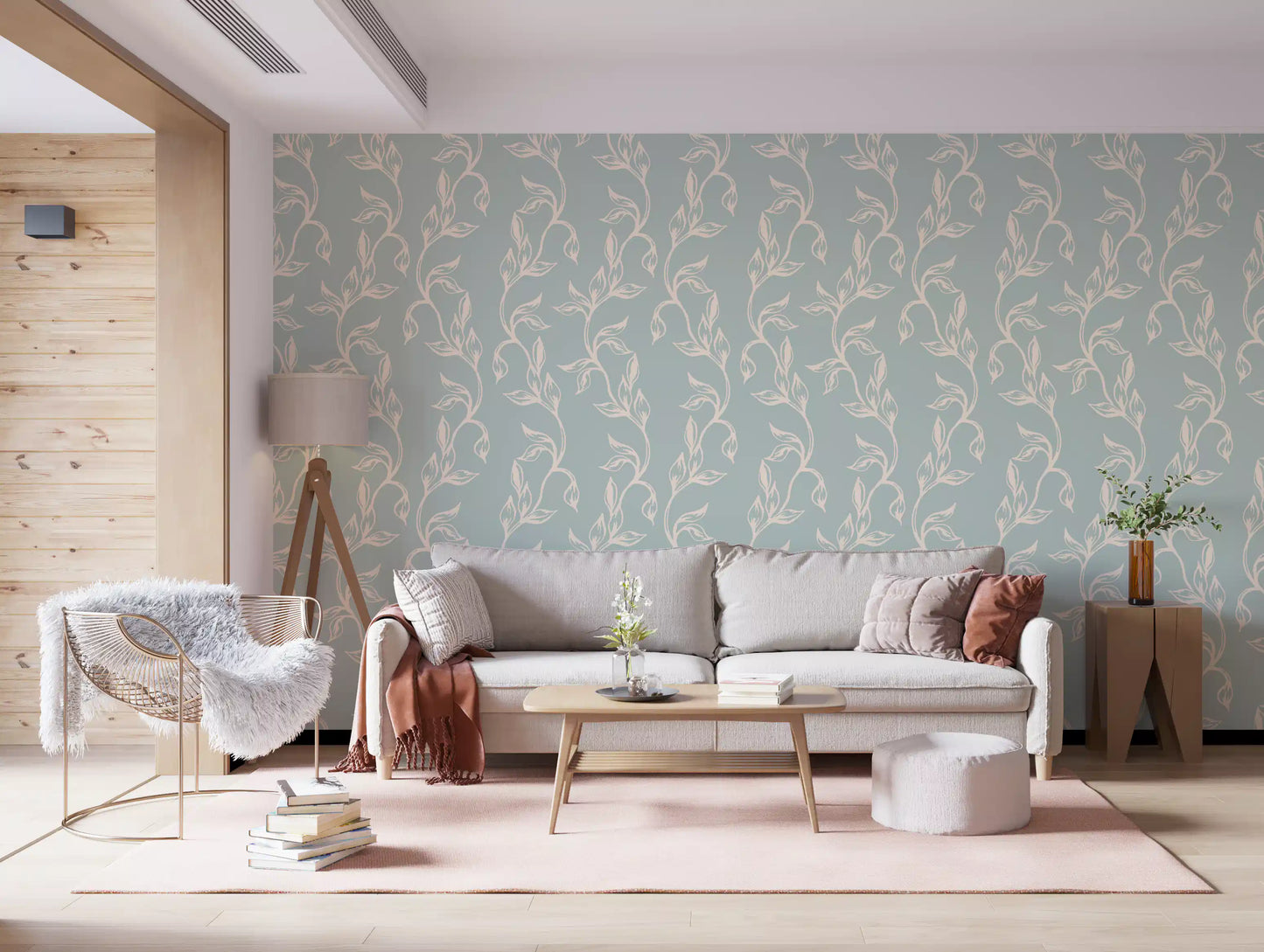 Sage Green and Cream Botanical Vine Wallpaper⁠