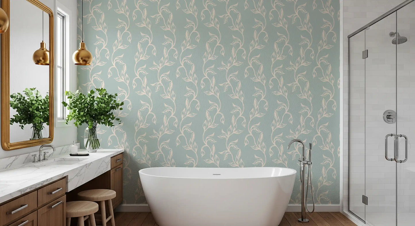 Sage Green and Cream Botanical Vine Wallpaper⁠