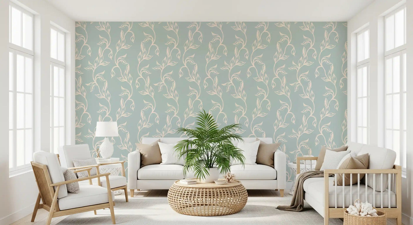 Sage Green and Cream Botanical Vine Wallpaper⁠