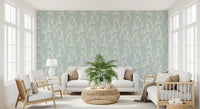 Sage Green and Cream Botanical Vine Wallpaper⁠