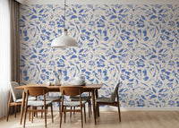 Cream and Cobalt Floral Wallpaper⁠
