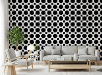 Monochrome Floral Lattice Wallpaper⁠