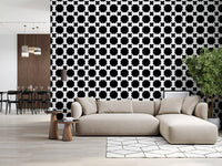 Monochrome Floral Lattice Wallpaper⁠