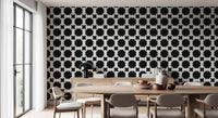 Monochrome Floral Lattice Wallpaper⁠