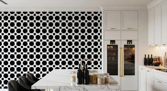 Monochrome Floral Lattice Wallpaper⁠