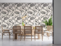 Monochrome Botanical Line Art Wallpaper⁠