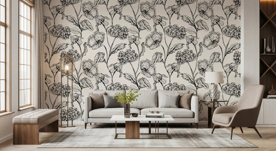 Monochrome Botanical Line Art Wallpaper⁠